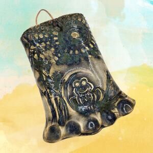 Studio Pottery Wall Vase with Rustic Floral Frog Detail - Cute Garden Art Decor